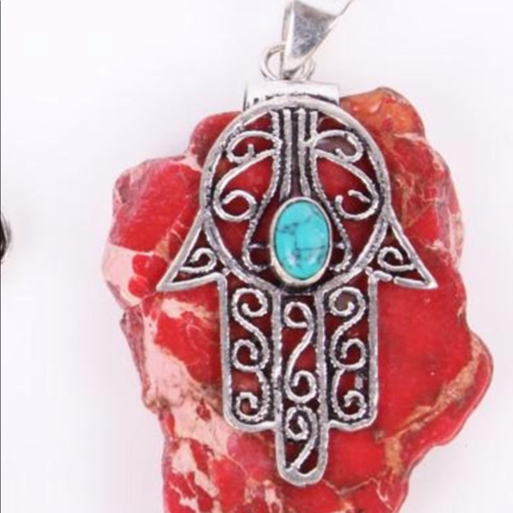 🧿🪬🦋silver and stone Hamsa pendant